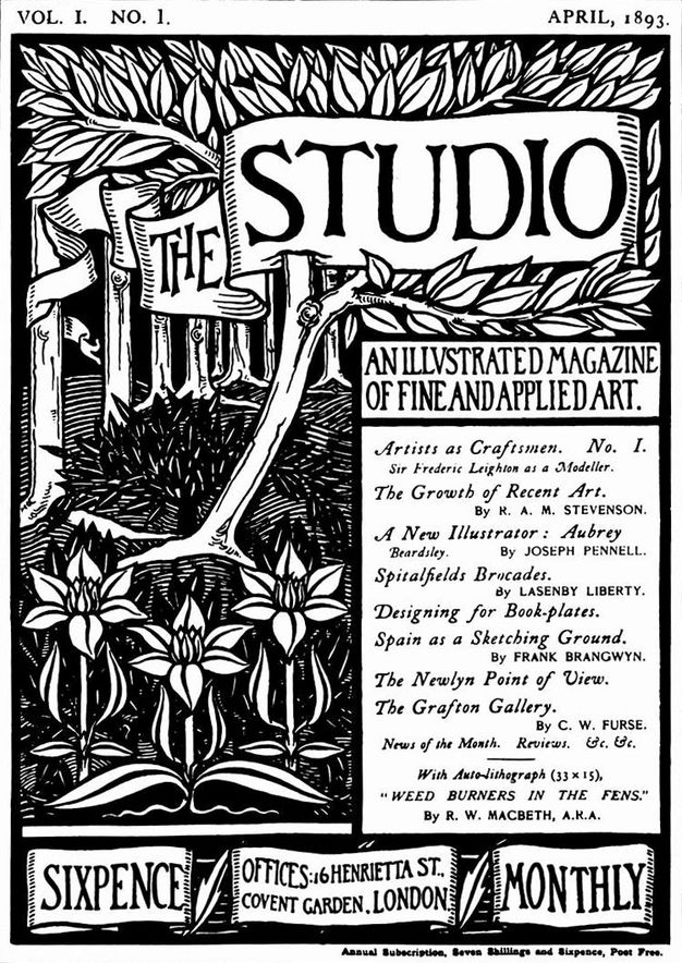 Periodical cover. Illustration of trees and flowers in a woodblock-print style with bold black outlines. The title is in a banner across the trees, and a table of contents is in a text box in the lower right.